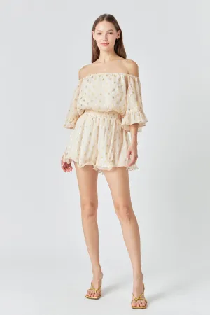 Foil Print Off-Shoulder Romper
