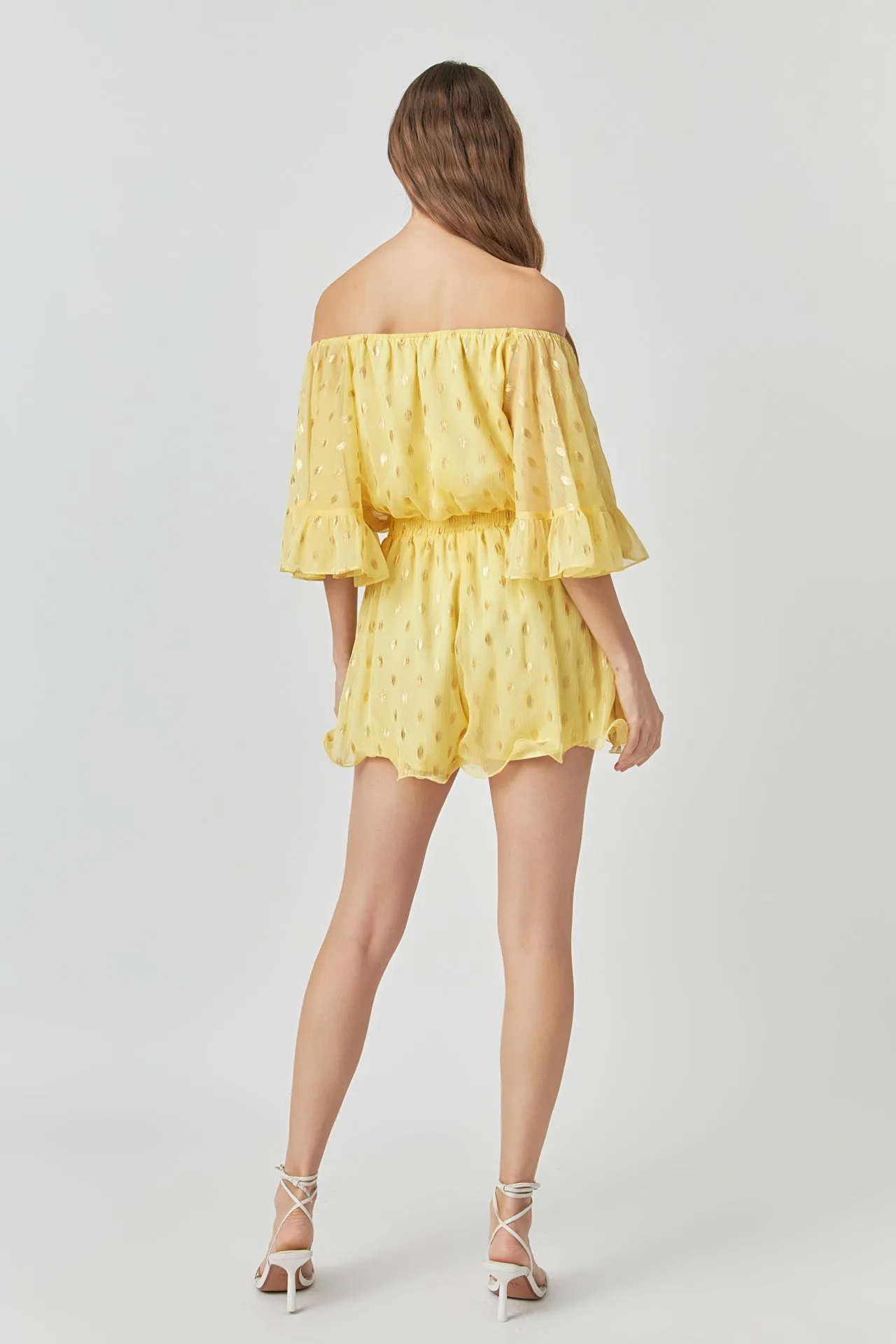 Foil Print Off-Shoulder Romper