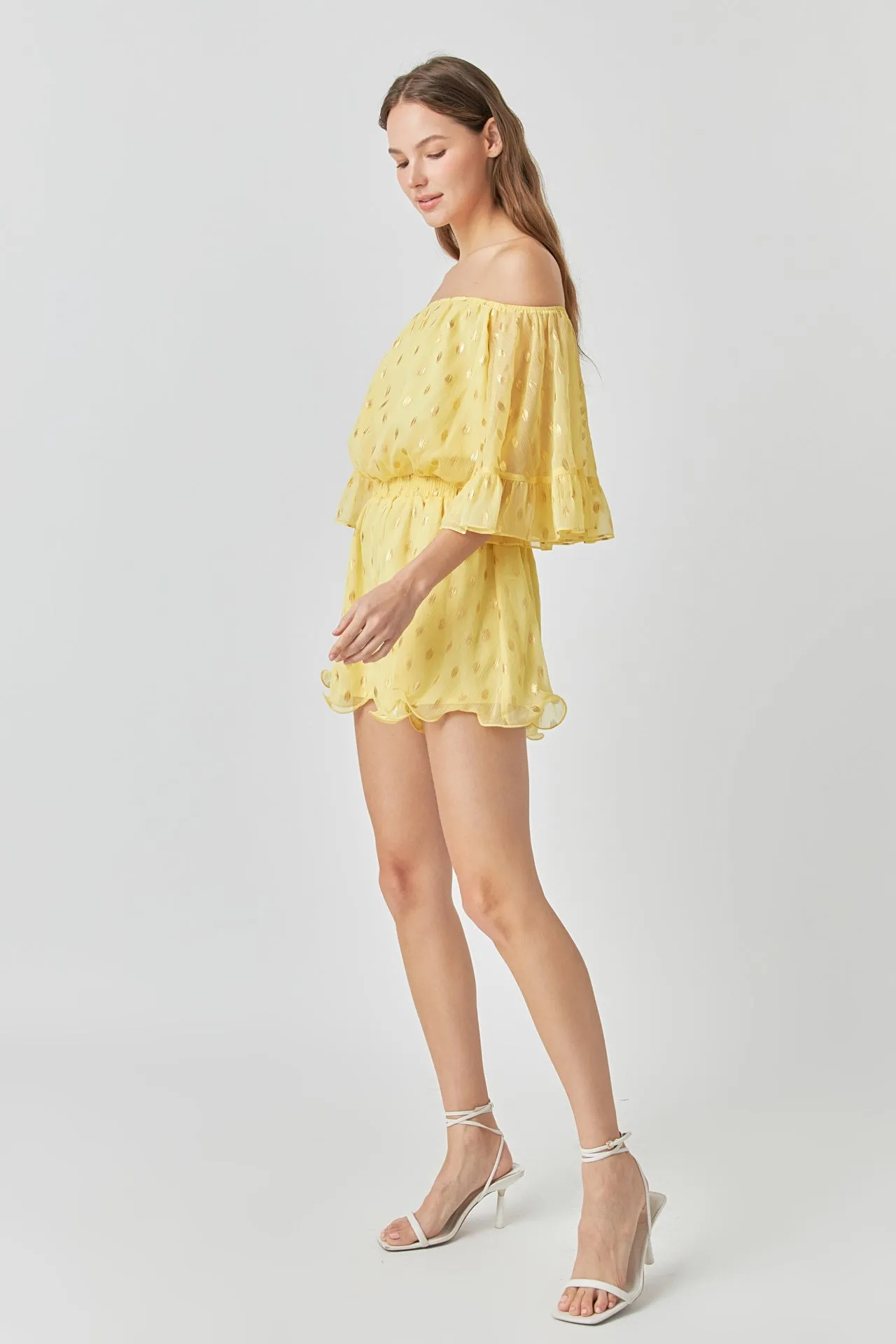 Foil Print Off-Shoulder Romper