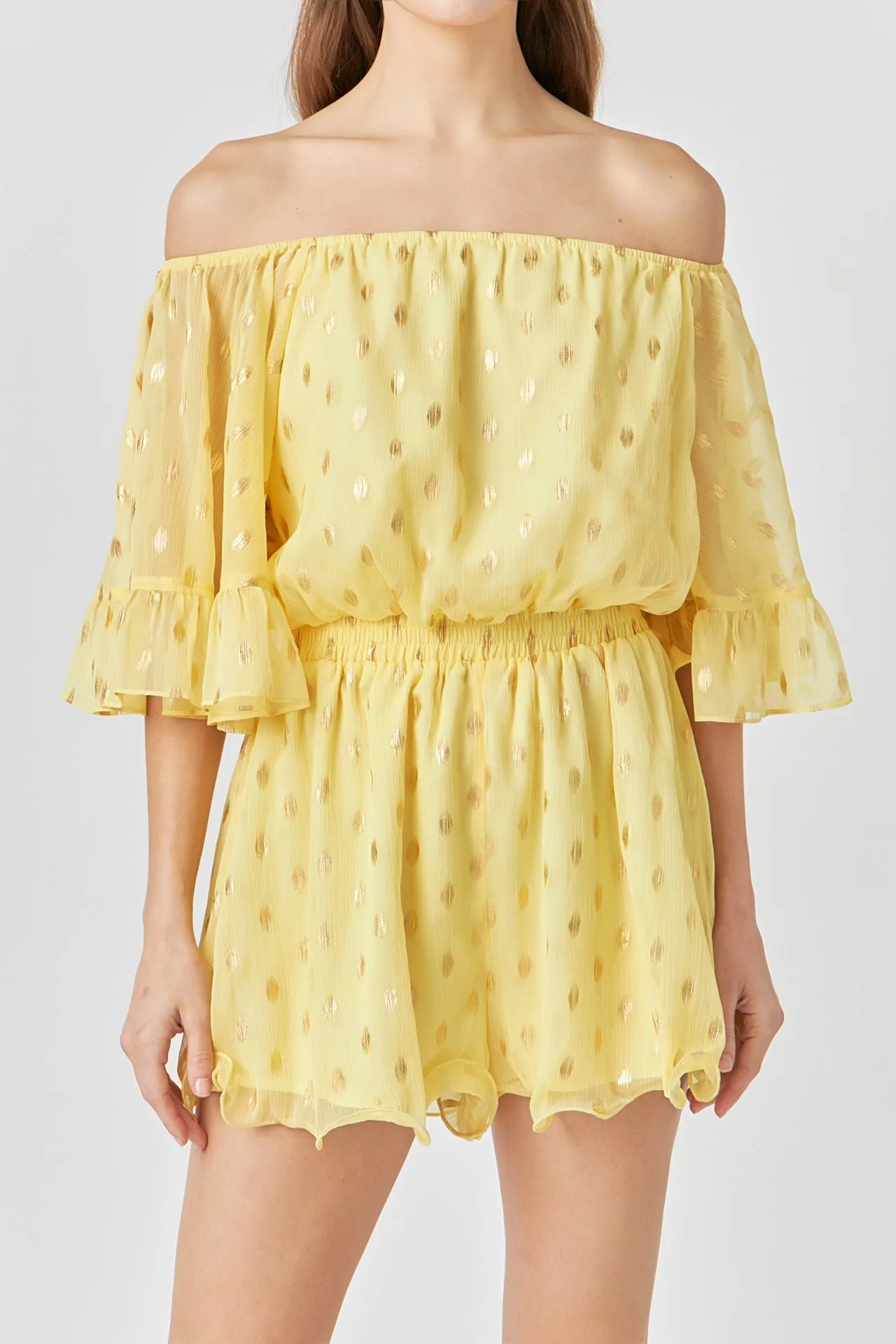 Foil Print Off-Shoulder Romper