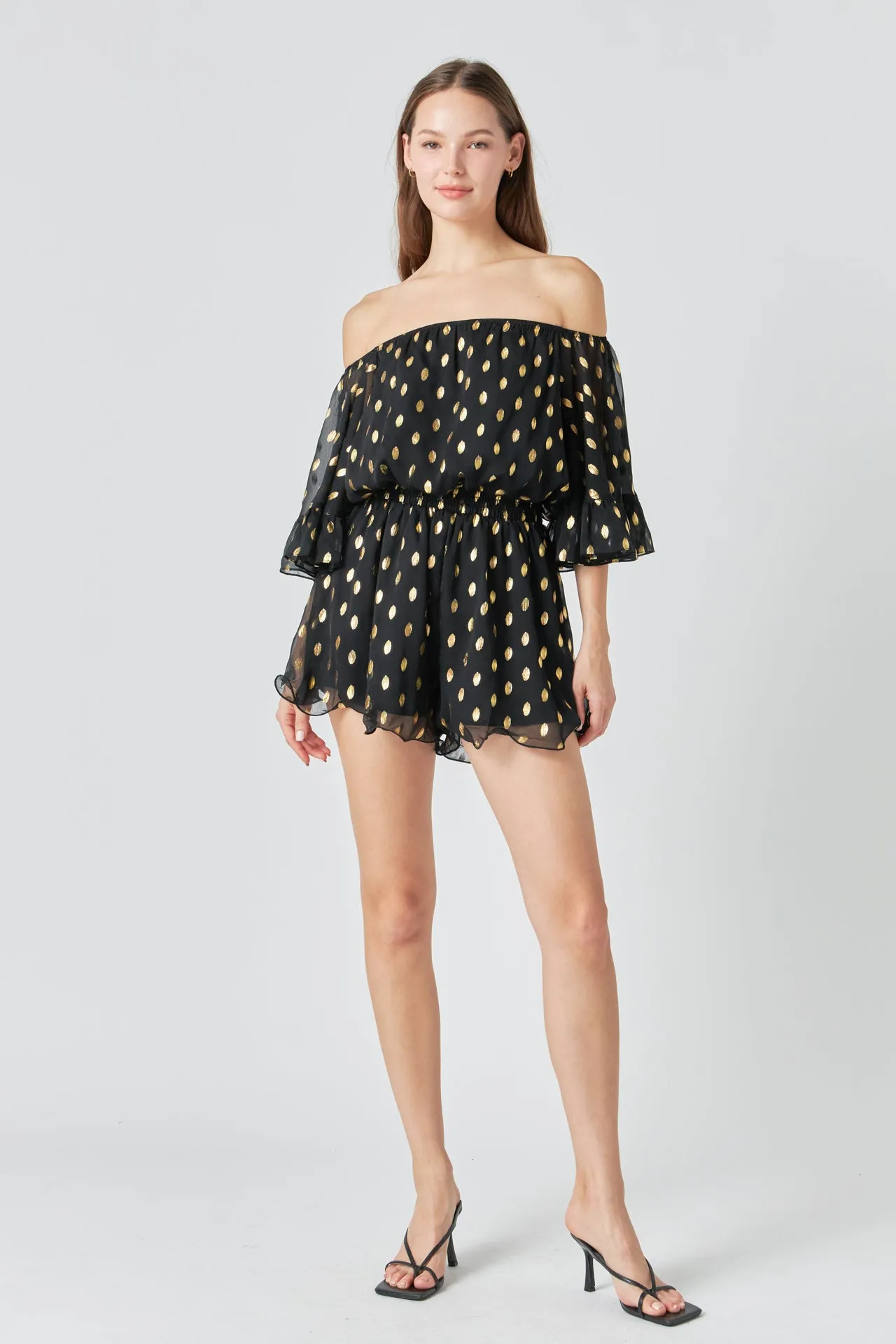 Foil Print Off-Shoulder Romper