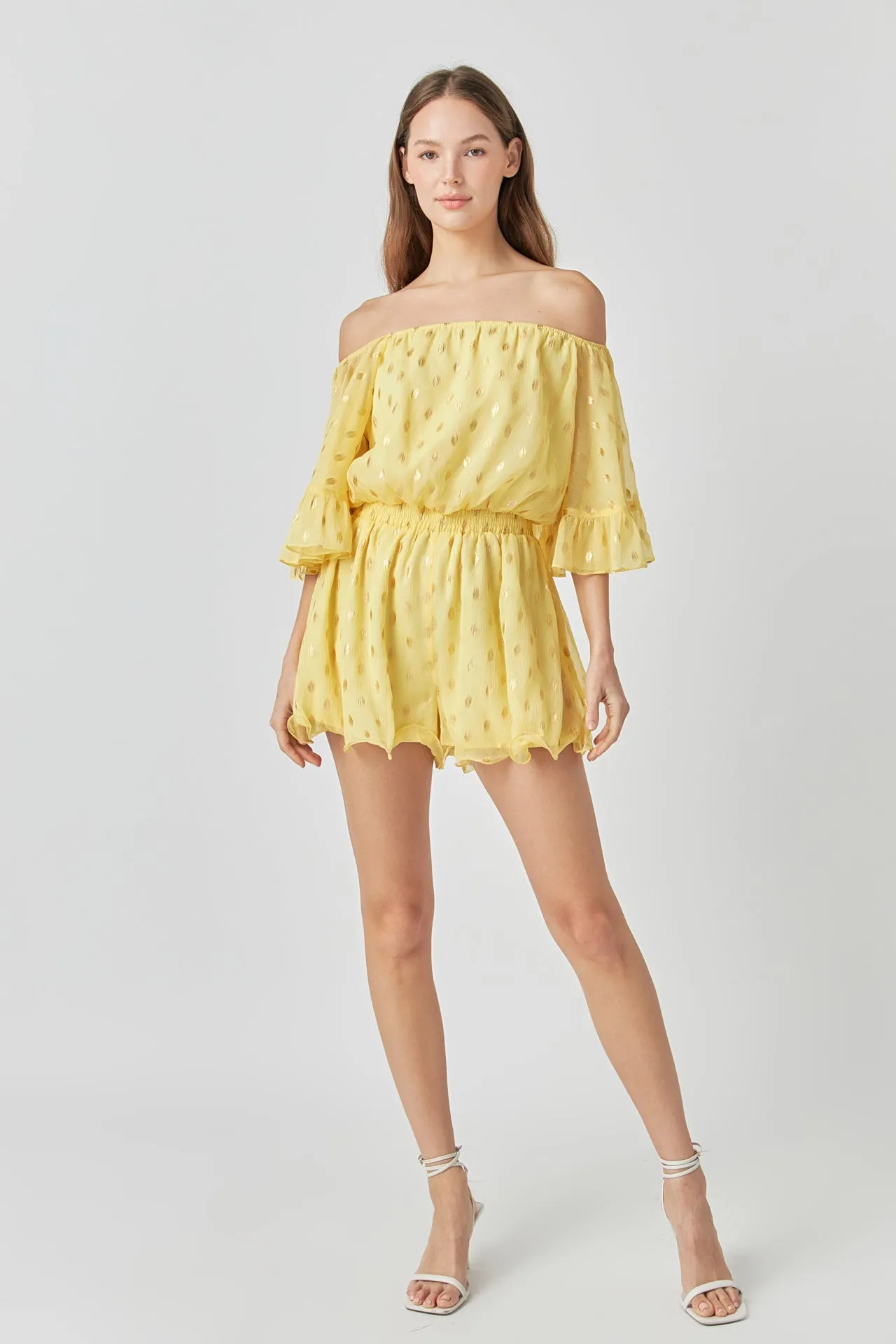 Foil Print Off-Shoulder Romper