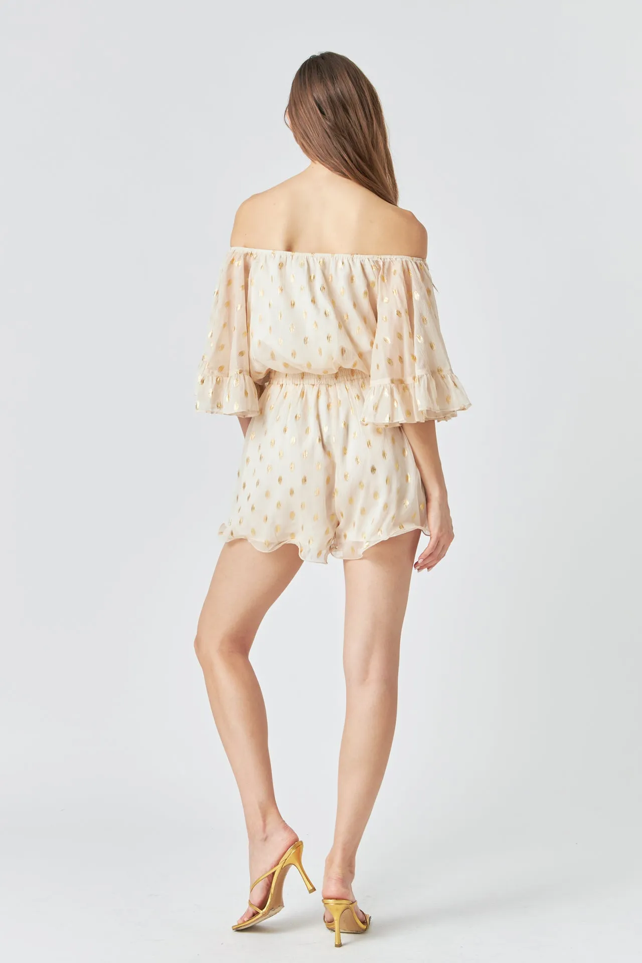 Foil Print Off-Shoulder Romper