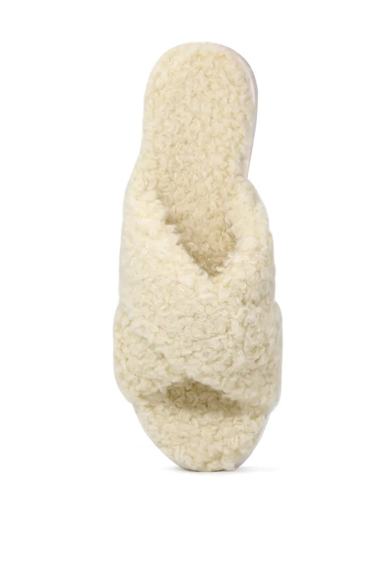 Natural Color Fur CrossStrap Flatforms