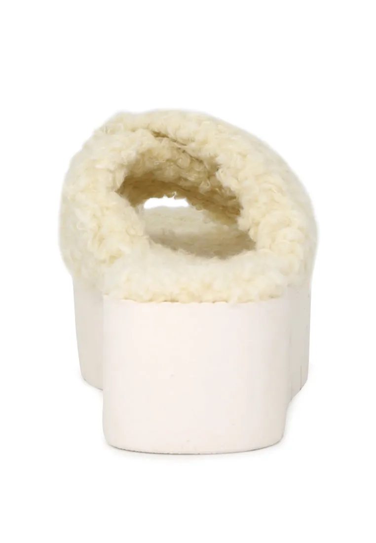 Natural Color Fur CrossStrap Flatforms