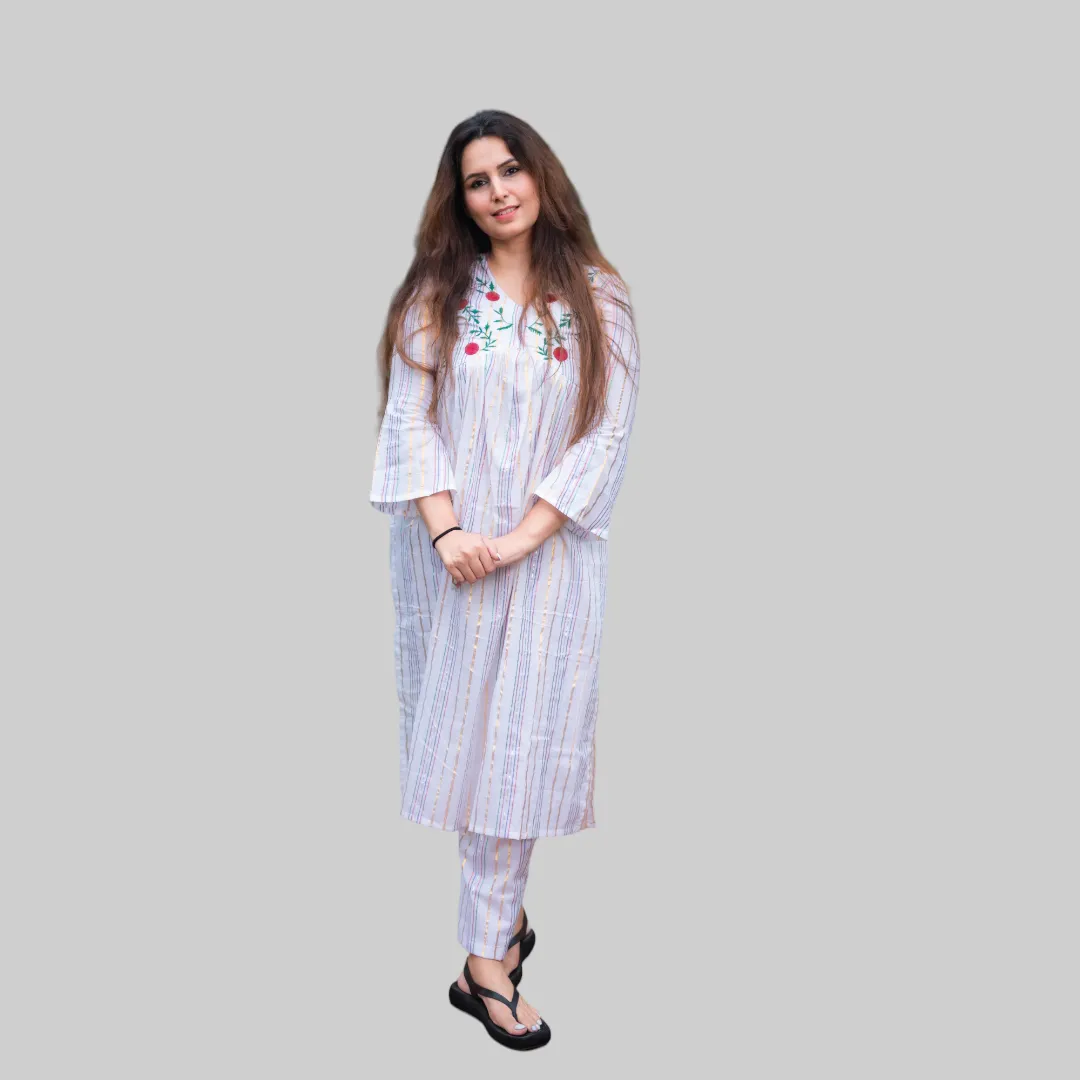 White Cotton Embroidered Coord Set